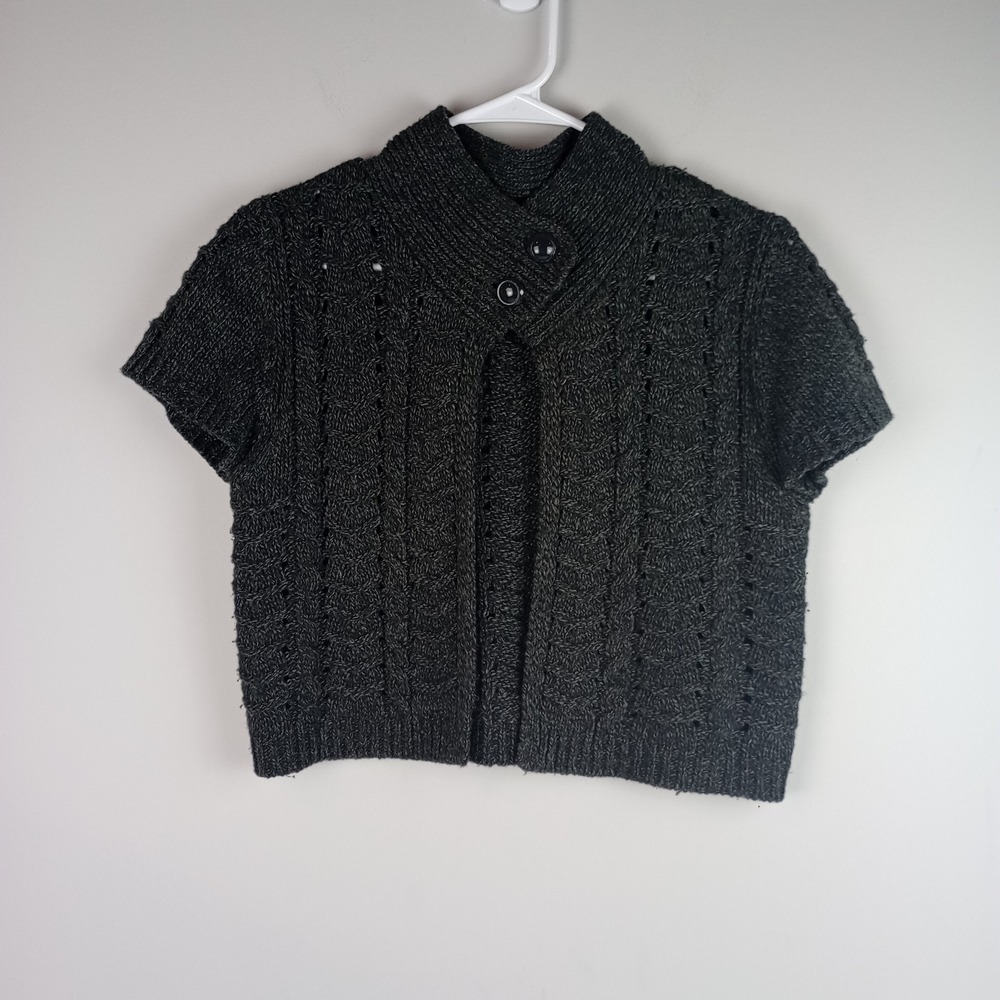 A. Giannetti Womens L Dark Gray Short Sleeve Lambs Wool Knit Crop Shrug Cardigan